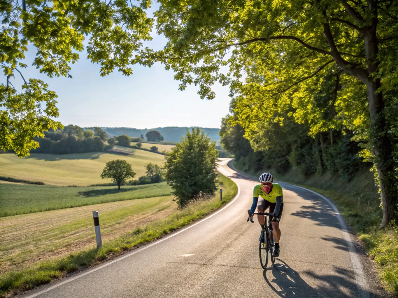 A scenic image of a group of cyclists riding together on a countryside road, enjoying the camaraderie and the beautiful landscape.